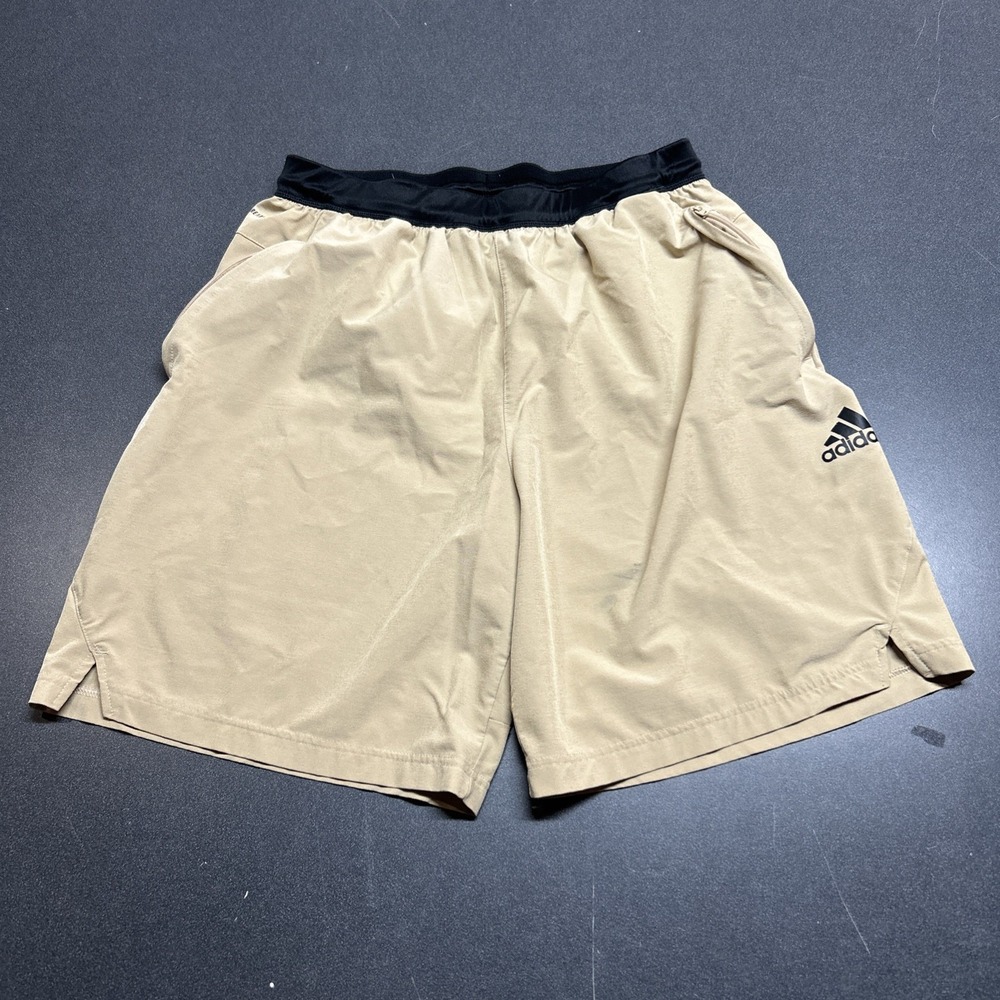 ADIDAS MENS SHORTS  LIGHT BROWN SIZE L ATHLETIC Black Waistband Running